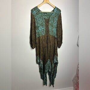 VTG Lotus Traders Plus Size 3X Midi Dress  Batik Tie Tye Boho Asymmetrical Hem